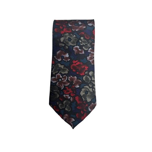 Oscar De La Renta Floral Silk Necktie Couture Collection Multicolor Red Blue Gre - Picture 1 of 8